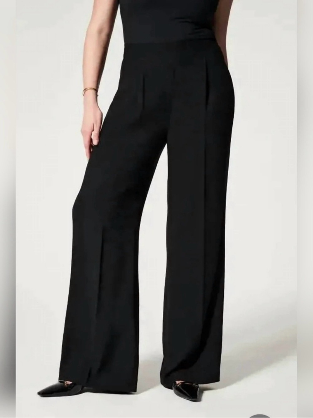 NWT Spanx Crepe Pleated Trouser Classic Black Wide Leg Pants 1X